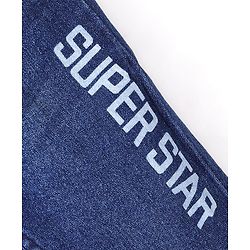 Babyhug Cotton Spandex Full Length Stretchable Washed Joggers with Text Print - Blue