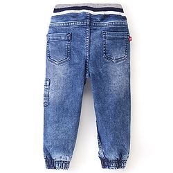 Babyhug Denim Full Length Washed Jogger With Stretch - Blue