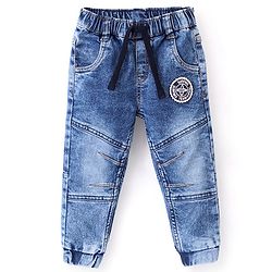 Babyhug Cotton Spandex Full Length Stretchable Washed Joggers - Blue