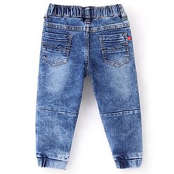 Babyhug Cotton Spandex Full Length Stretchable Washed Joggers - Blue
