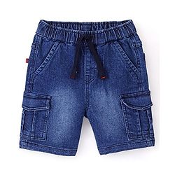 Babyhug Cotton Spandex Knee Length Stretchable Washed Shorts with Pocket - Dark Blue