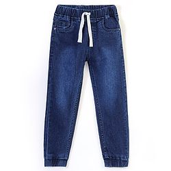 Babyhug Denim Full Length Washed Jogger With Stretch - Dark Blue