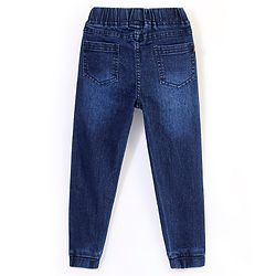 Babyhug Denim Full Length Washed Jogger With Stretch - Dark Blue