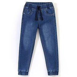 Babyhug Denim Full Length Washed Jogger With Stretch - Dark Blue