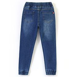 Babyhug Denim Full Length Washed Jogger With Stretch - Dark Blue