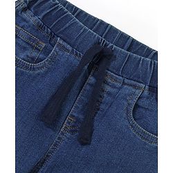 Babyhug Denim Full Length Washed Jogger With Stretch - Dark Blue
