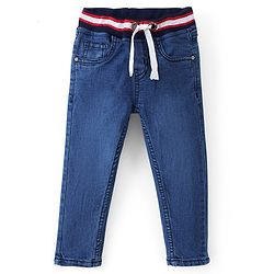 Babyhug Cotton Full Length Washed Denim Jogger with Stretch - Dark Blue