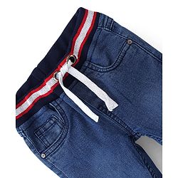 Babyhug Cotton Full Length Washed Denim Jogger with Stretch - Dark Blue