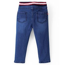 Babyhug Cotton Full Length Washed Denim Jogger with Stretch - Dark Blue