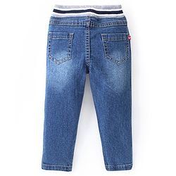 Babyhug Cotton Full Length Washed Denim Jogger with Stretch - Dark Blue