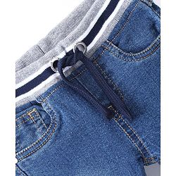 Babyhug Cotton Full Length Washed Denim Jogger with Stretch - Dark Blue
