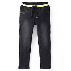 Babyhug Cotton Full Length Washed Denim Jogger with Stretch - Dark Blue