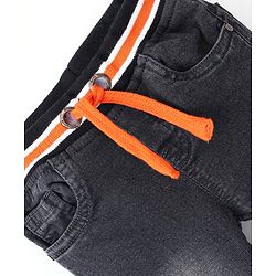 Babyhug Cotton Full Length Washed Denim Jogger with Stretch - Charcoal