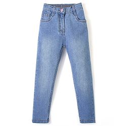 Babyhug Full Length Washed Denim Jeans With Stretch - Light Blue