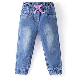 Babyhug Cotton Denim Washed Full Length Jogger with Stretch - Mid Blue