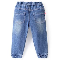 Babyhug Cotton Denim Washed Full Length Jogger with Stretch - Mid Blue