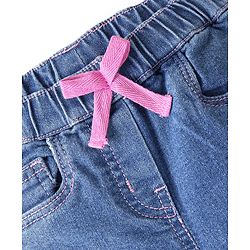 Babyhug Cotton Denim Washed Full Length Jogger with Stretch - Mid Blue