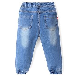 Babyhug Cotton Denim Washed Full Length Jogger with Stretch - Mid Blue