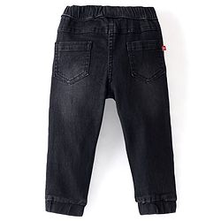 Babyhug Cotton Denim Washed Full Length Jogger with Stretch - Black