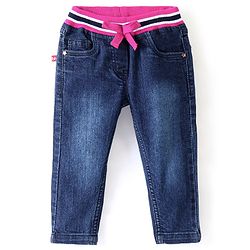 Babyhug Denim Washed Full Length  Jogger with Stretch - Dark Blue