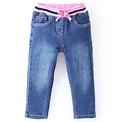 Babyhug Denim Washed Full Length  Jogger with Stretch - Dark Blue