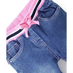 Babyhug Denim Washed Full Length  Jogger with Stretch - Dark Blue