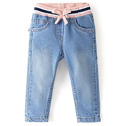 Babyhug Denim Washed Full Length  Jogger with Stretch - Dark Blue