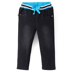 Babyhug Denim Washed Full Length  Jogger with Stretch - Dark Blue