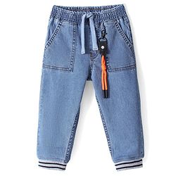 Babyhug Cotton Spandex Full Length Washed Stretchable Denim Joggers - Blue
