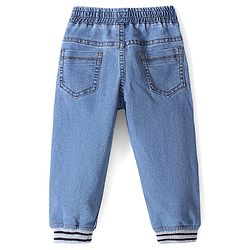 Babyhug Cotton Spandex Full Length Washed Stretchable Denim Joggers - Blue