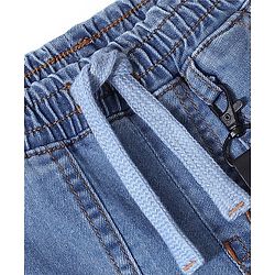 Babyhug Cotton Spandex Full Length Washed Stretchable Denim Joggers - Blue