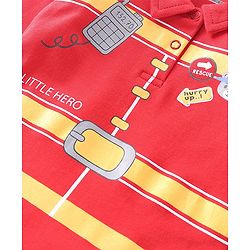 Babyhug 100 % Cotton Knit Full Sleeves Firefighter Theme Printed Onesie - Red