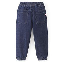 Babyhug Cotton Spandex Full Length Stretchable Joggers with Fox Print - Dark Blue
