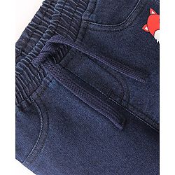 Babyhug Cotton Spandex Full Length Stretchable Joggers with Fox Print - Dark Blue