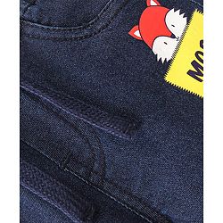 Babyhug Cotton Spandex Full Length Stretchable Joggers with Fox Print - Dark Blue