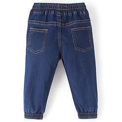 Babyhug Cotton Spandex Full Length Stretchable Joggers with Fox Print - Dark Blue
