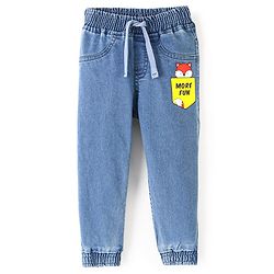 Babyhug Cotton Spandex Full Length Stretchable Joggers with Fox Print - Dark Blue