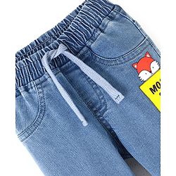 Babyhug Cotton Spandex Full Length Stretchable Joggers with Fox Print - Dark Blue