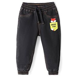 Babyhug Cotton Spandex Full Length Stretchable Joggers with Fox Print - Dark Blue