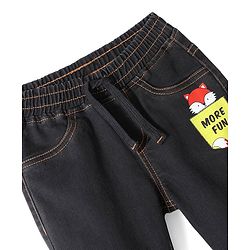 Babyhug Cotton Spandex Full Length Stretchable Joggers with Fox Print - Dark Blue
