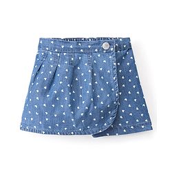 Babyhug 100% Cotton Mid Thigh Frill Skorts Heart Print Colour - Blue