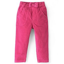 Babyhug Cotton Woven Full Length Solid Colour Stretchable Corduroy Pants - Dark Pink