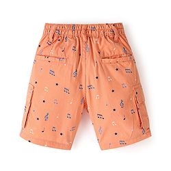 Babyhug 100% Cotton Woven Above Knee Length Bermuda Music Note Print - Light Orange