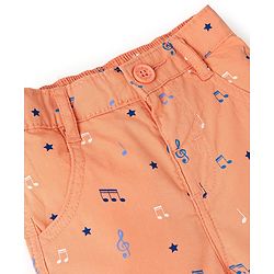 Babyhug 100% Cotton Woven Above Knee Length Bermuda Music Note Print - Light Orange