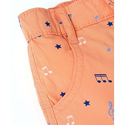 Babyhug 100% Cotton Woven Above Knee Length Bermuda Music Note Print - Light Orange