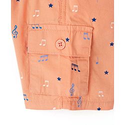 Babyhug 100% Cotton Woven Above Knee Length Bermuda Music Note Print - Light Orange