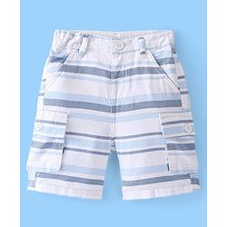 Babyhug 100% Cotton Woven Above Knee Length Bermuda Striped - White