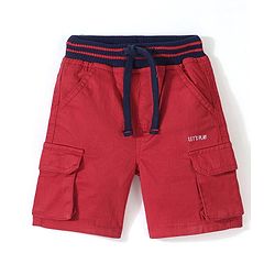 Babyhug Cotton Lycra Woven Above Knee Length Bermuda- Red