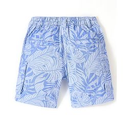 Babyhug Cotton Lycra Above Knee Length Bermuda Leafy Print - Blue