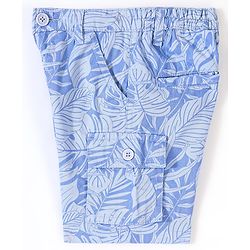 Babyhug Cotton Lycra Above Knee Length Bermuda Leafy Print - Blue